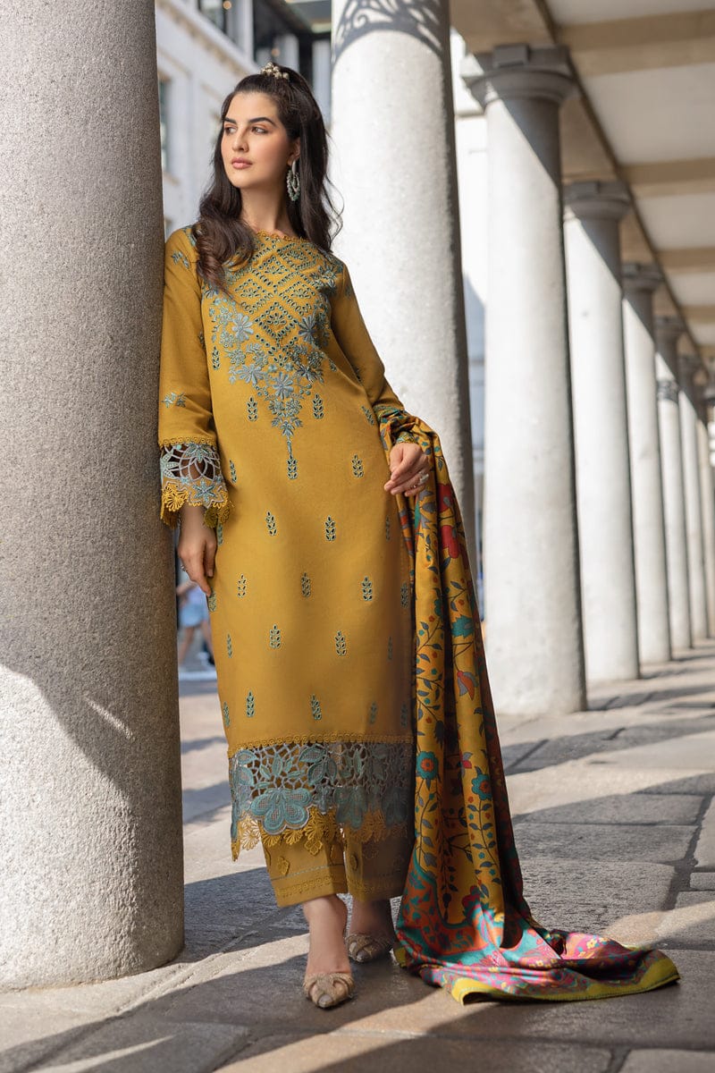 3 Piece - Dhanak Embroidered Suit with Digital Printed Twill Pashmina Wool Shawl (Unstitched)