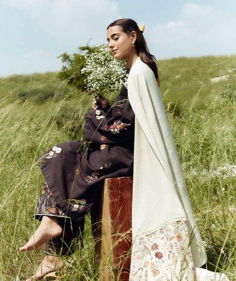 3 Piece - Dhanak Embroidered Suit with Digital Printed Twill Pashmina Wool Shawl (Unstitched)
