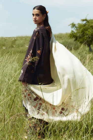 3 Piece - Dhanak Embroidered Suit with Digital Printed Twill Pashmina Wool Shawl (Unstitched)