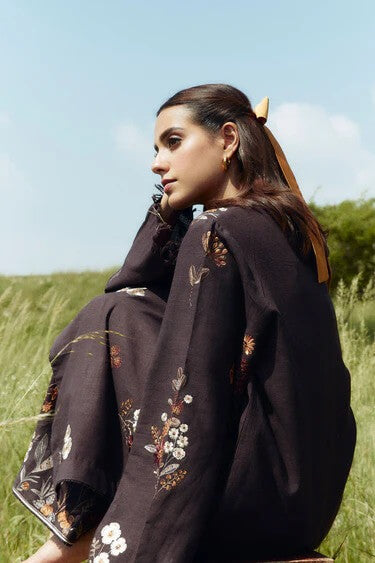 3 Piece - Dhanak Embroidered Suit with Digital Printed Twill Pashmina Wool Shawl (Unstitched)