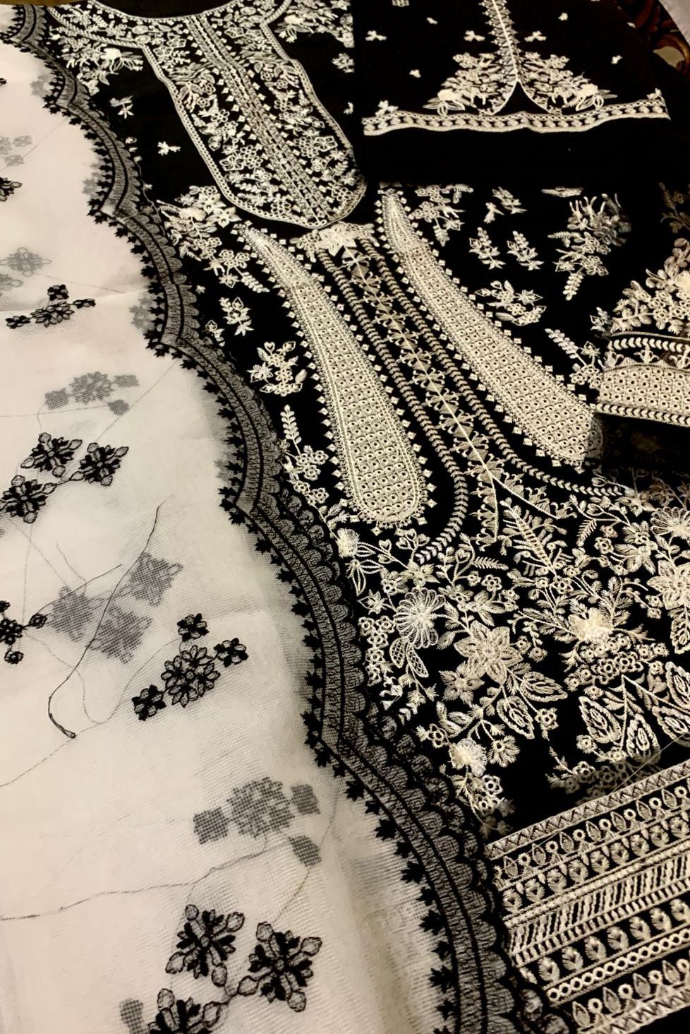 3 Piece - Hussain Rehar Dhanak Full Heavy Embroidered Suit with Khaadi Net Cut Work Embroidered Dupatta (Unstitched)