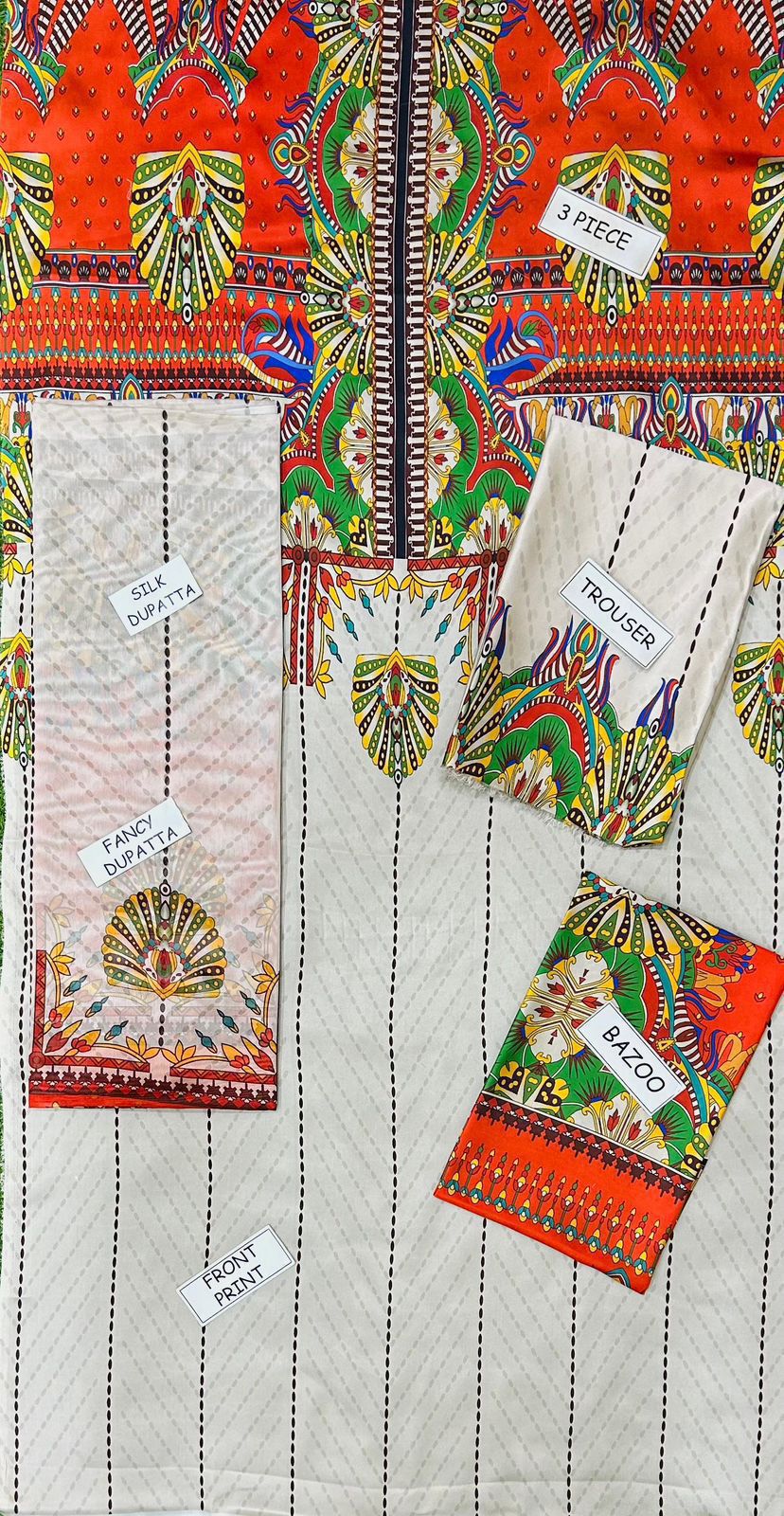 3 Piece - Silk Suit with Digital Printed Silk Dupatta (Unstitched)