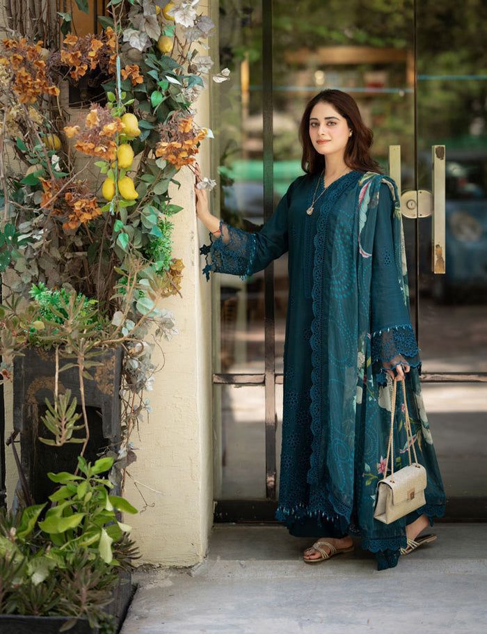 3 Piece - Dhanak Full Heavy Embroidered Suit with Digital Print Wool Shawl (Unstitched)