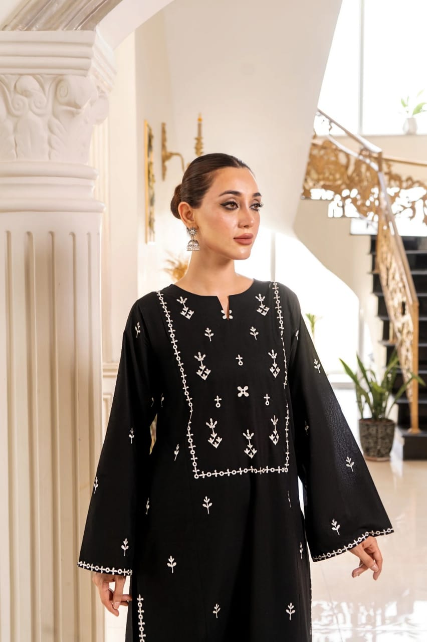 2 Piece - Dhanak Full Heavy Embroidered Suit with Plain Dyed Trouser (Unstitched)