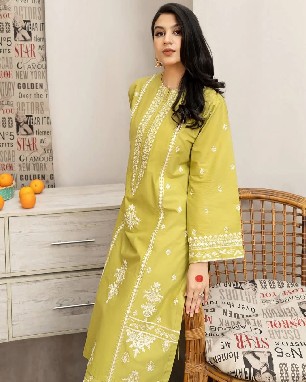 2 Piece - Dhanak Full Heavy Embroidered Suit with Plain Dyed Trouser (Unstitched)