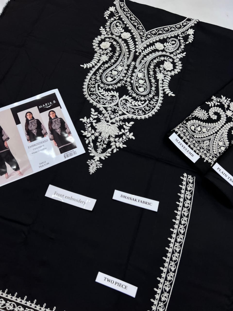 2 Piece - Dhanak Full Heavy Embroidered Suit with Plain Dyed Trouser (Unstitched)