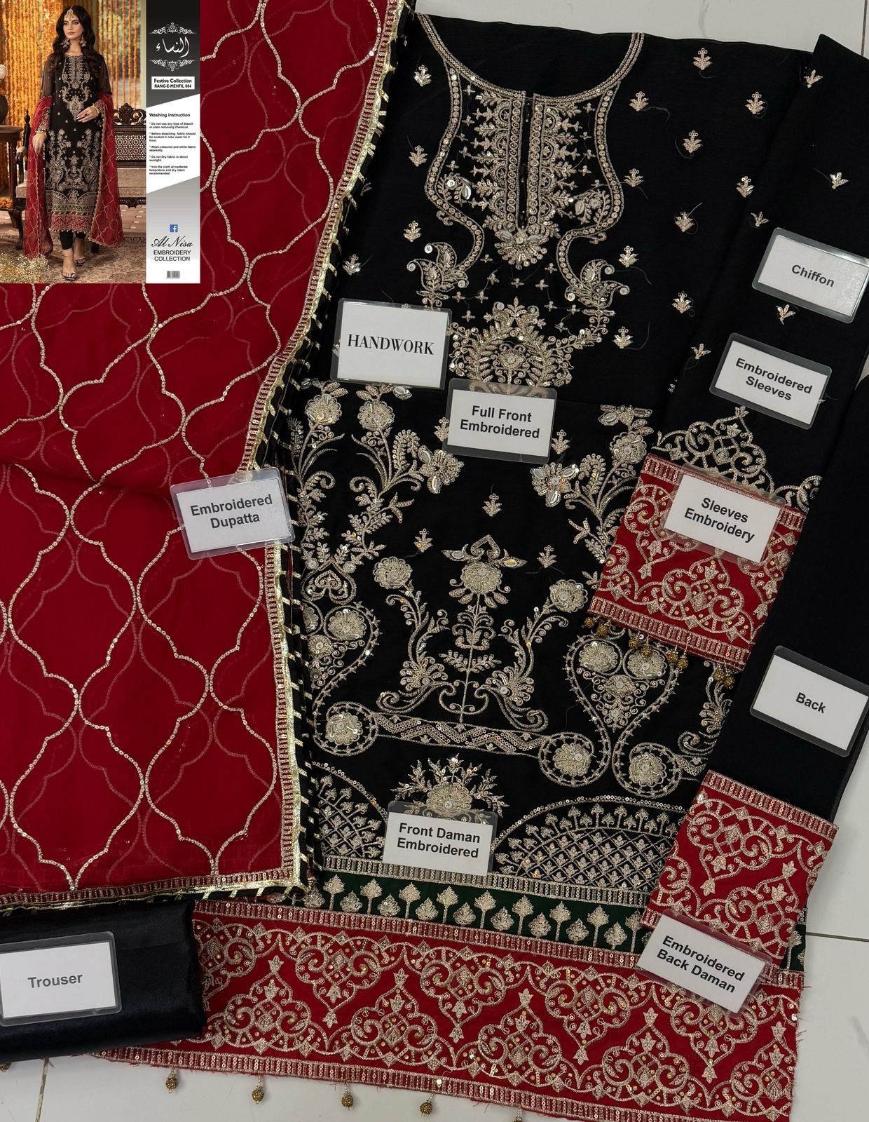 3 Piece -Chiffon Full Heavy Embroidered Suit with Embroidered Chiffon Dupatta (Unstitched)