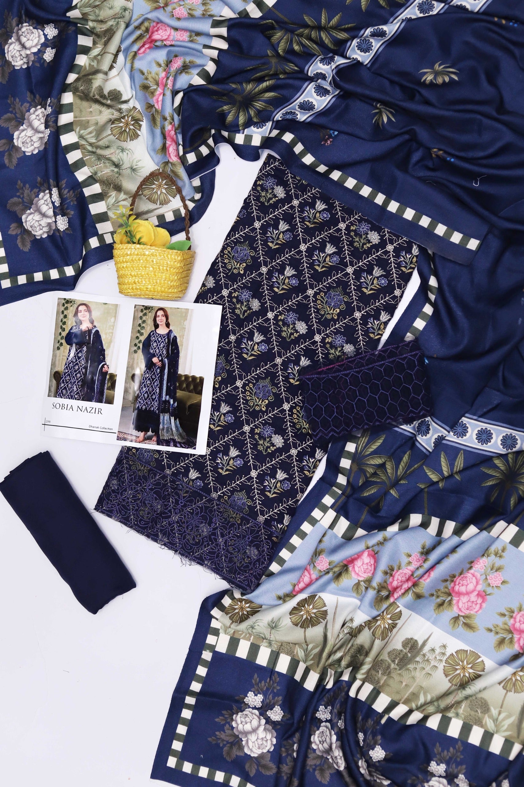 3 Piece - Dhanak Full Heavy Embroidered Suit with Digital Print Wool Shawl(Unstitched)