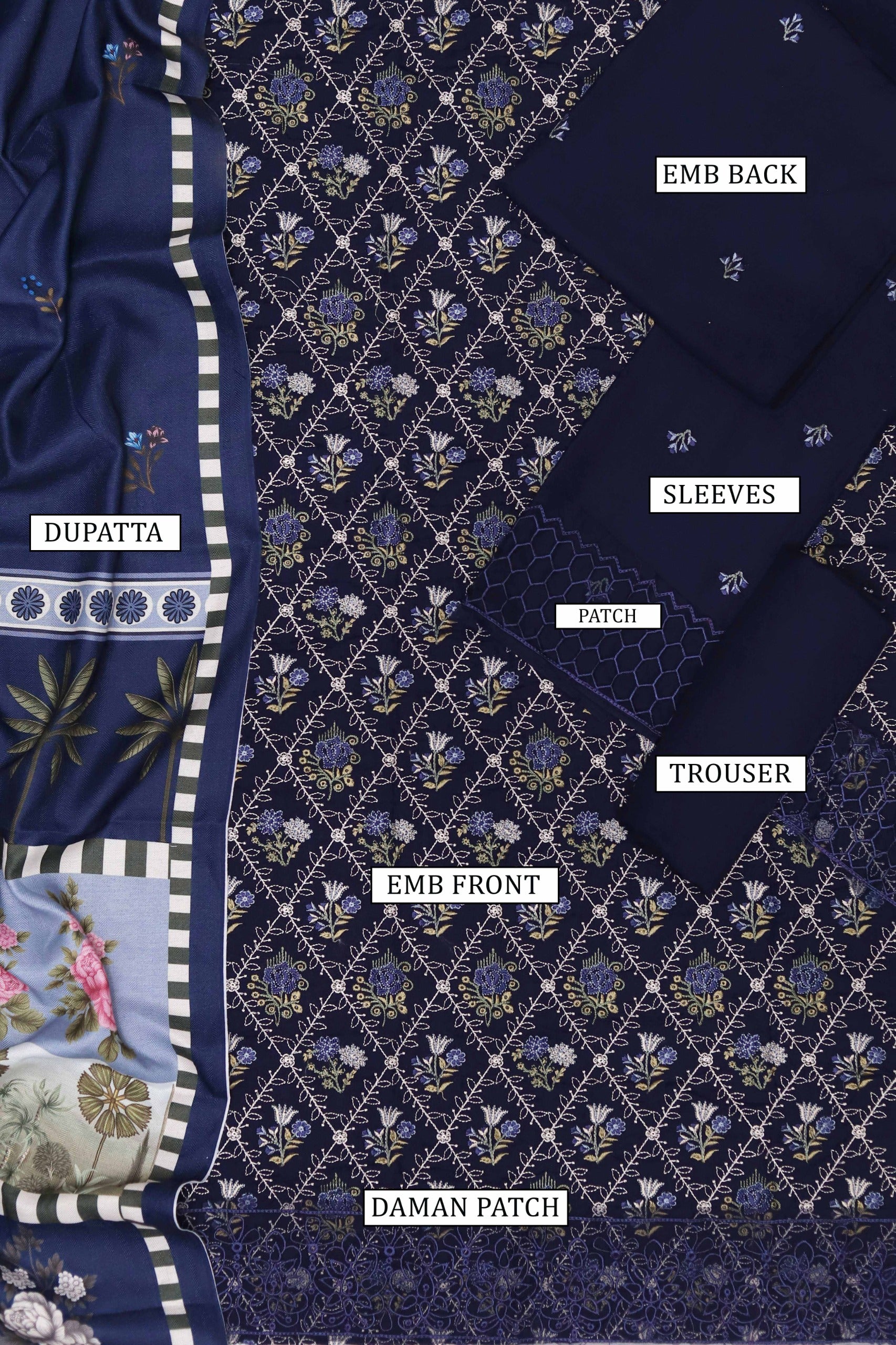 3 Piece - Dhanak Full Heavy Embroidered Suit with Digital Print Wool Shawl(Unstitched)