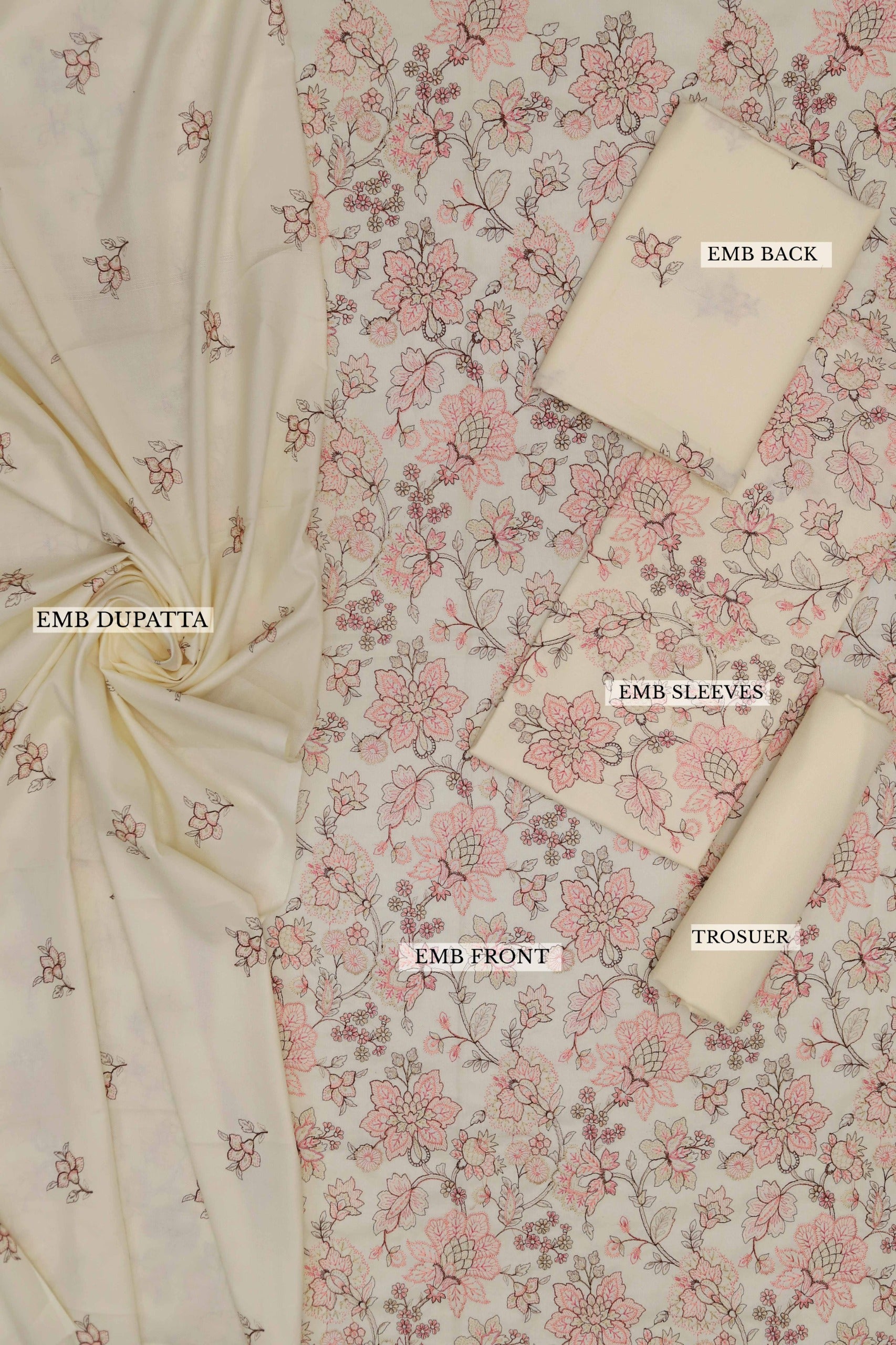 3 Piece - Dhanak Full Heavy Embroidered Suit with Dhanak Embroidered Shawl (Unstitched)