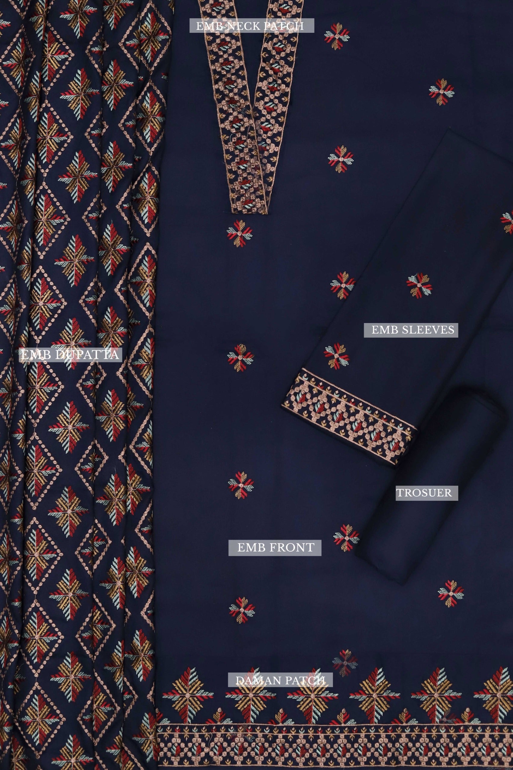 3 Piece - Dhanak Full Heavy Embroidered Suit with Digital Print Wool Shawl (Unstitched)