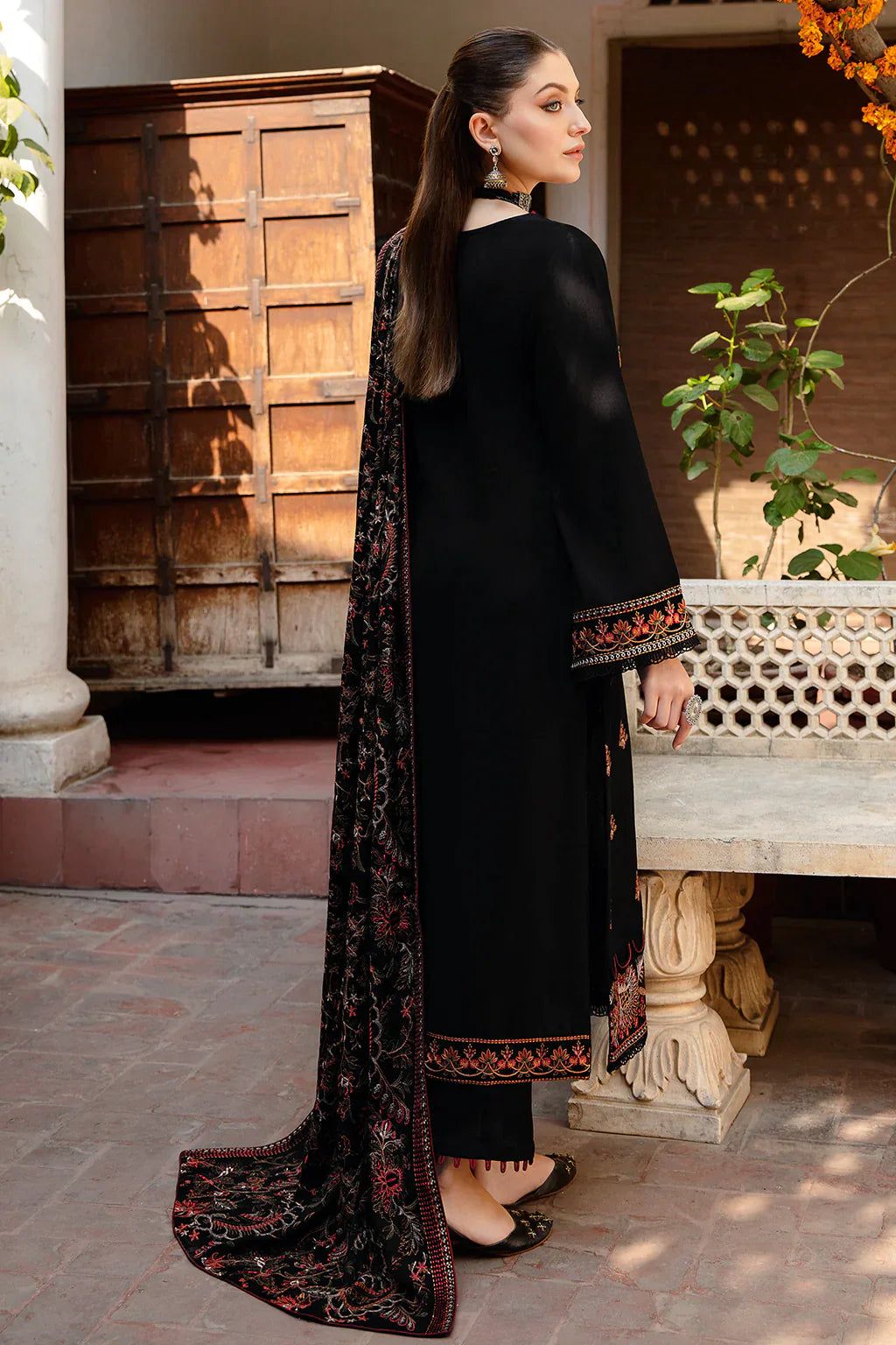 3 Piece - Dhanak Full Heavy Embroidered Suit with Heavy Embroidered Shawl (Unstitched)