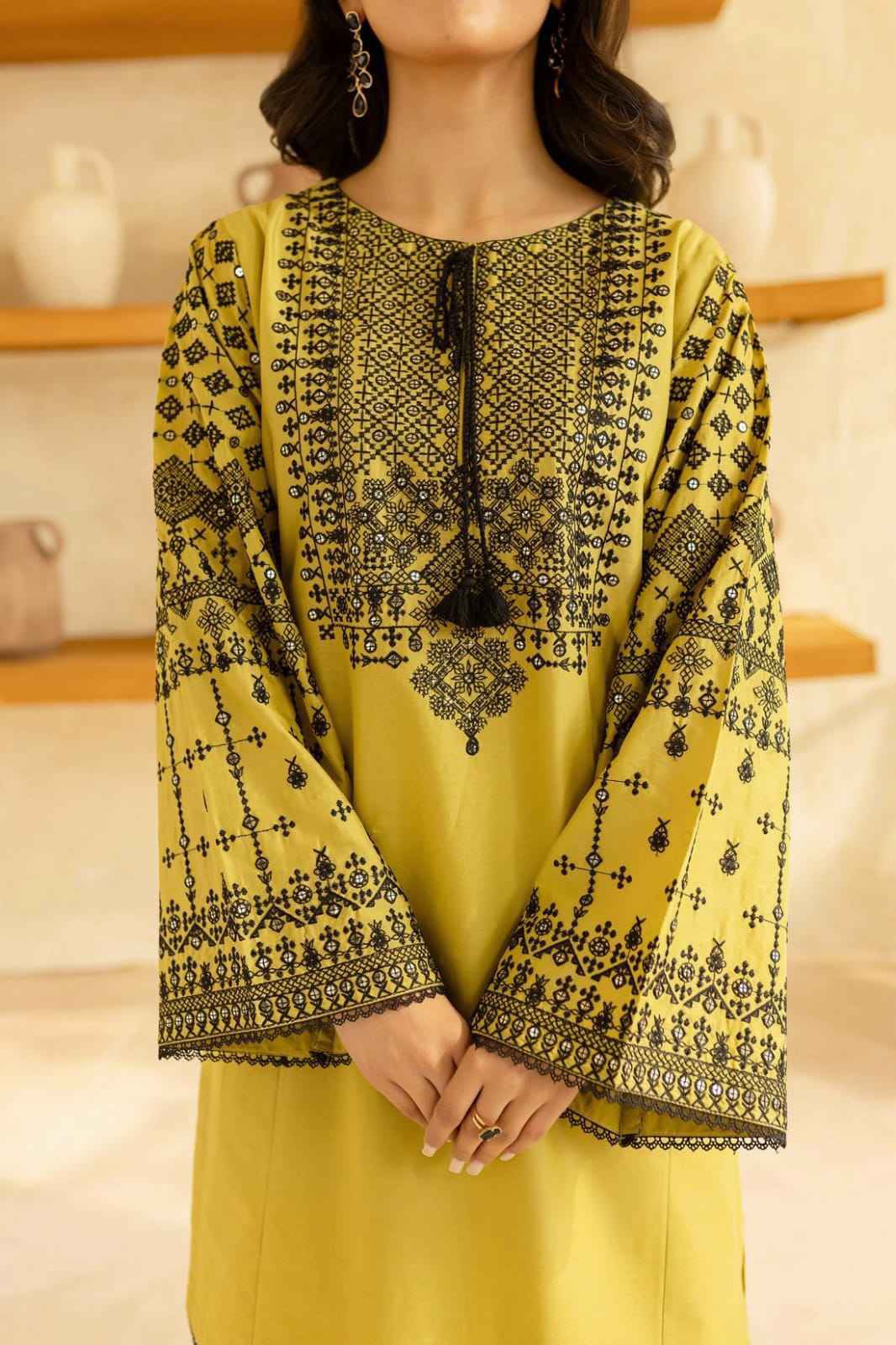 2 Piece - Dhanak Full Heavy Embroidered Suit with Embroidered Dhanak Trouser (Unstitched)