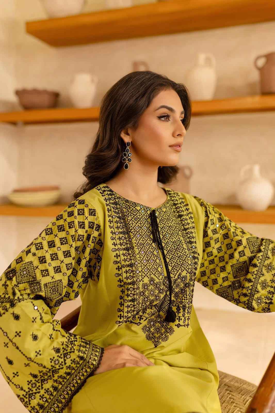 2 Piece - Dhanak Full Heavy Embroidered Suit with Embroidered Dhanak Trouser (Unstitched)