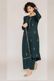 3 Piece - Dhanak Full Heavy Embroidered Suit with Printed Pashmina Shawl (Unstitched)
