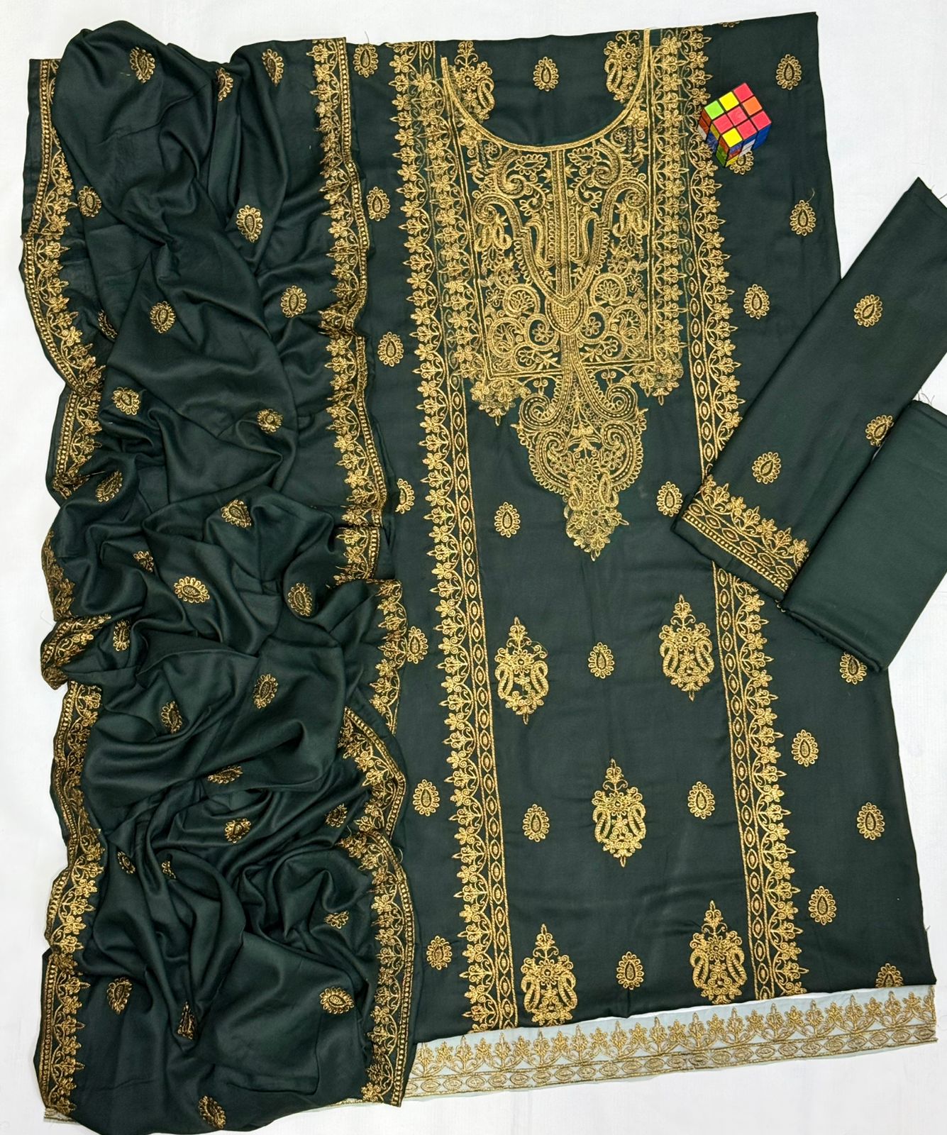 3 Piece - Asim Jofa Dhanak Full Heavy Embroidered Suit with Embroidered Dhanak Shawl(Unstitched)