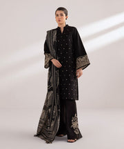 3 Piece - Dhanak Embroidered Suit with Digital Printed Wool Shawl (Unstitched)