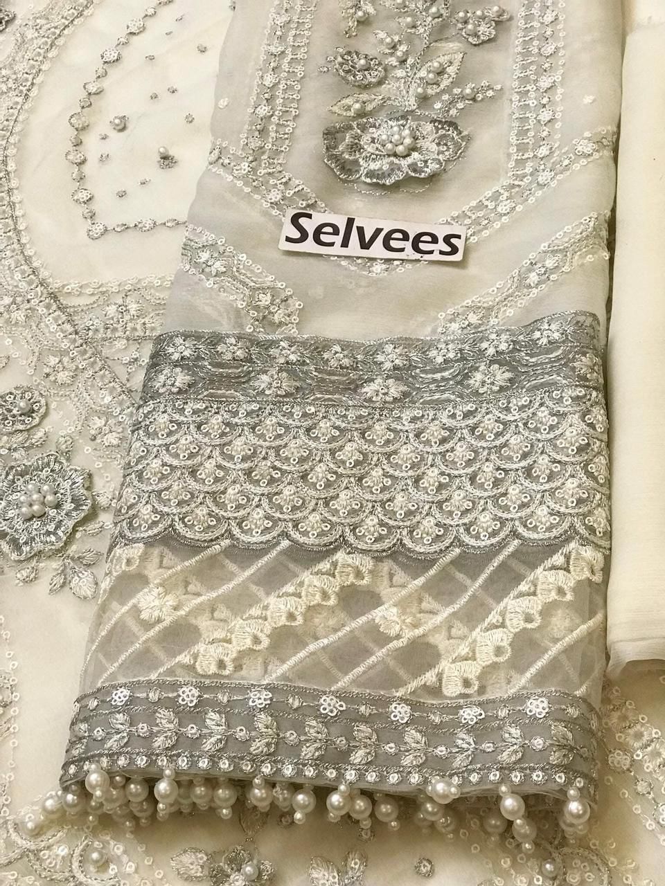 3 Piece - Pure Chiffon Full Heavy Embroidered Suit with Heavy Embroidered Chiffon Dupatta (Unstitched)