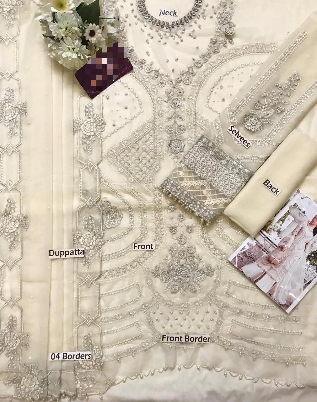 3 Piece - Pure Chiffon Full Heavy Embroidered Suit with Heavy Embroidered Chiffon Dupatta (Unstitched)