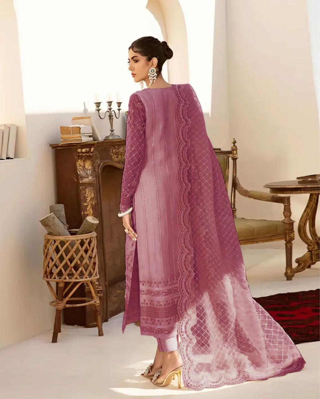 3 Piece - Organza Full Heavy Embroidered Suit with Heavy Embroidered Chiffon Dupatta (Unstitched)