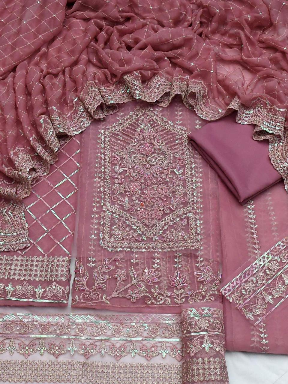 3 Piece - Organza Full Heavy Embroidered Suit with Heavy Embroidered Chiffon Dupatta (Unstitched)