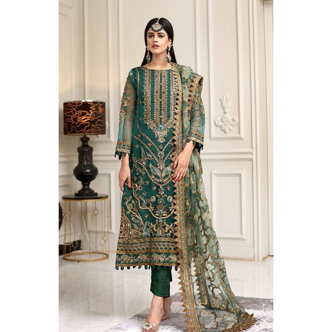 3 Piece - Organza Full Heavy Embroidered Suit with Embroidered Net Dupatta (Unstitched)