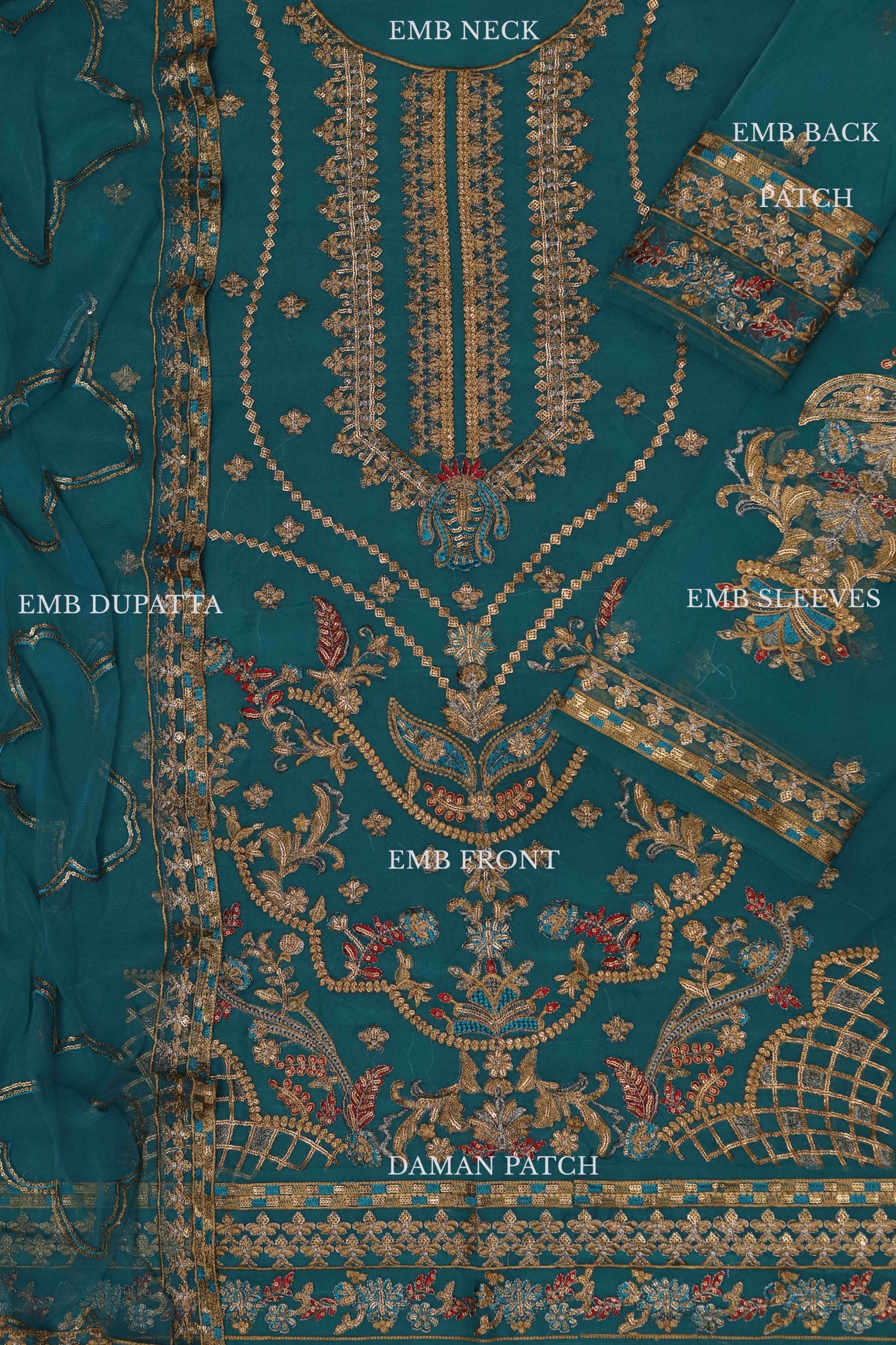 3 Piece - Organza Full Heavy Embroidered Suit with Embroidered Net Dupatta (Unstitched)