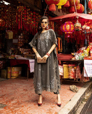 2 Piece - Dhanak Embroidered Suit with Dhanak Embroidered Trouser (Unstitched)