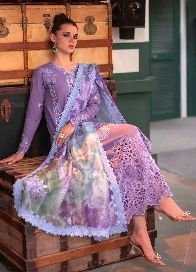 3 Piece - Dhanak Boring Embroidered Suit with Zari Pashmina Shawl (Unstitched)