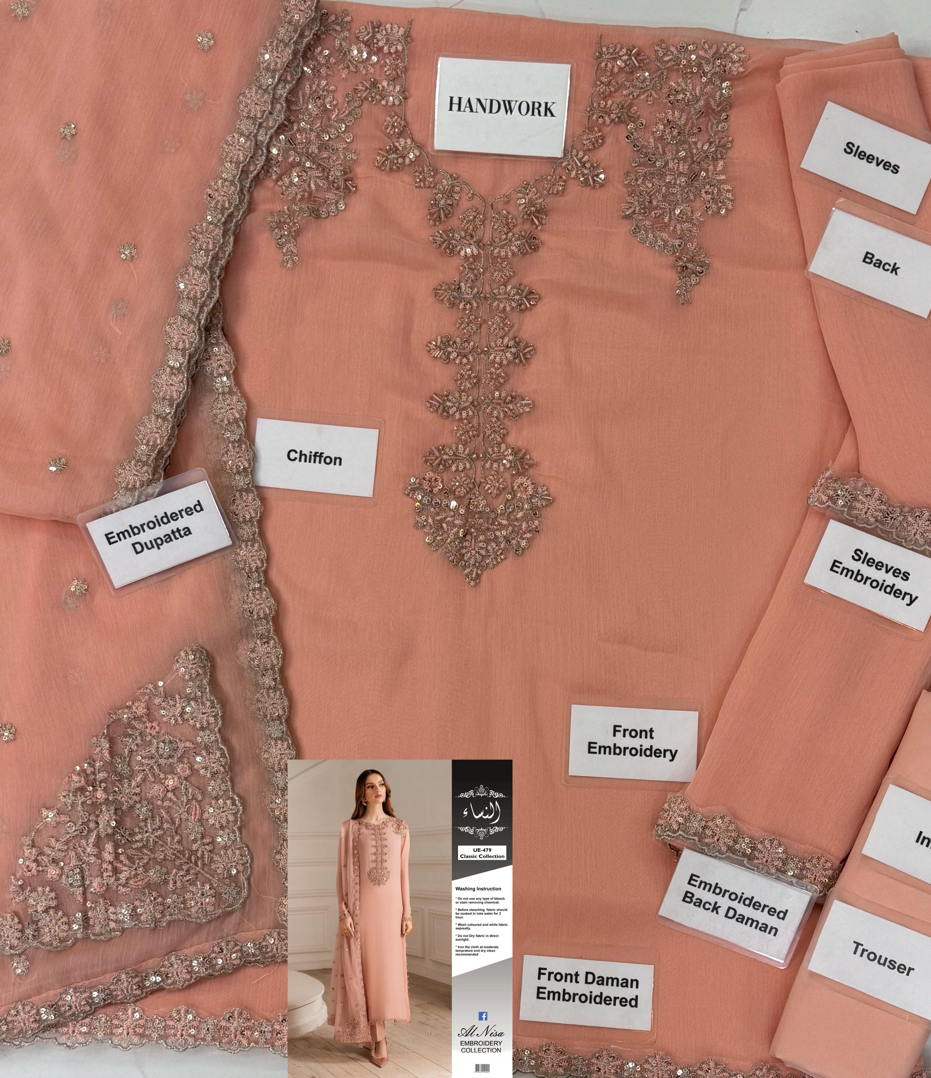 3 Piece - Chiffon Full Heavy Embroidered Suit with Embroidered Chiffon Dupatta (Unstitched)