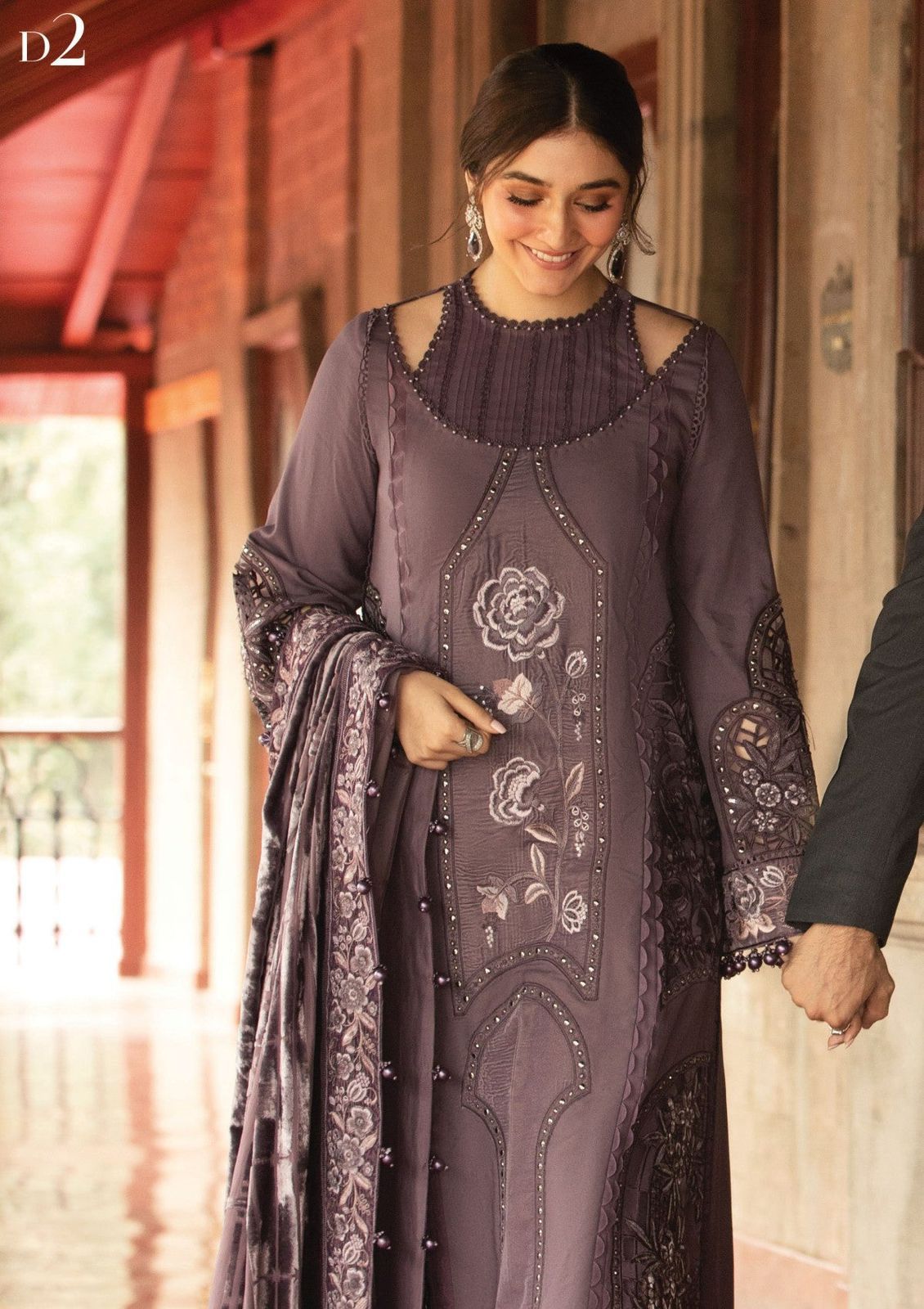 3 Piece - Dhanak Embroidered Suit with Dhanak Digital Printed Shawl (Unstitched)