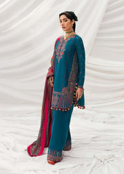 3 Piece - Dhanak Embroidered Suit with Digital Printed Soft Pashmina Wool Shawl (Unstitched)