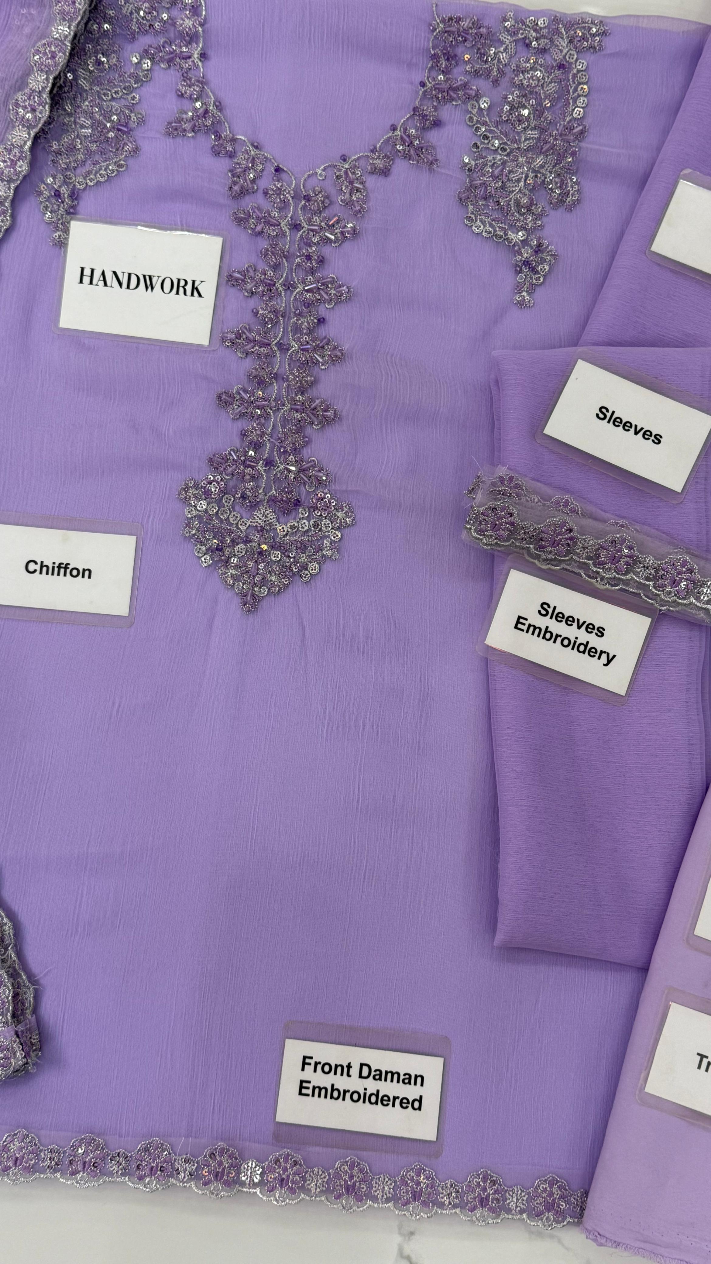 3 Piece - Chiffon Full Heavy Embroidered Suit with Heavy Embroidered Chiffon Dupatta (Unstitched)