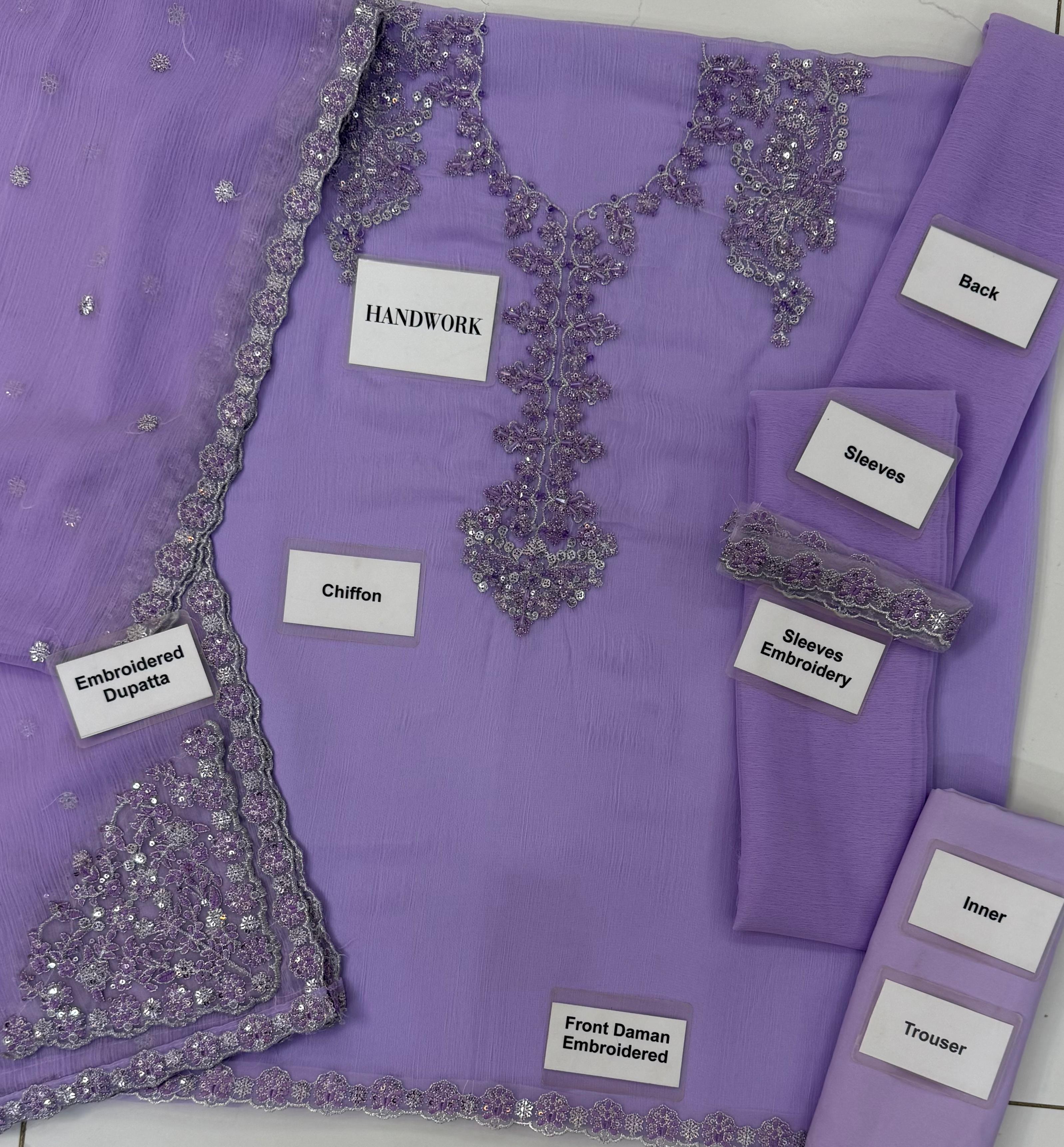 3 Piece - Chiffon Full Heavy Embroidered Suit with Heavy Embroidered Chiffon Dupatta (Unstitched)