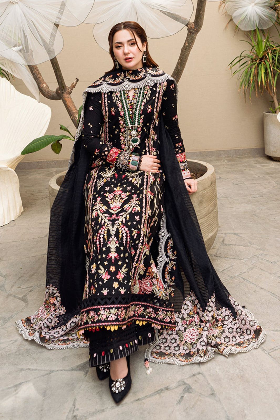 3 Piece - Dhanak Embroidered Suit with Heavy Embroidered Dhanak Shawl (Unstitched)