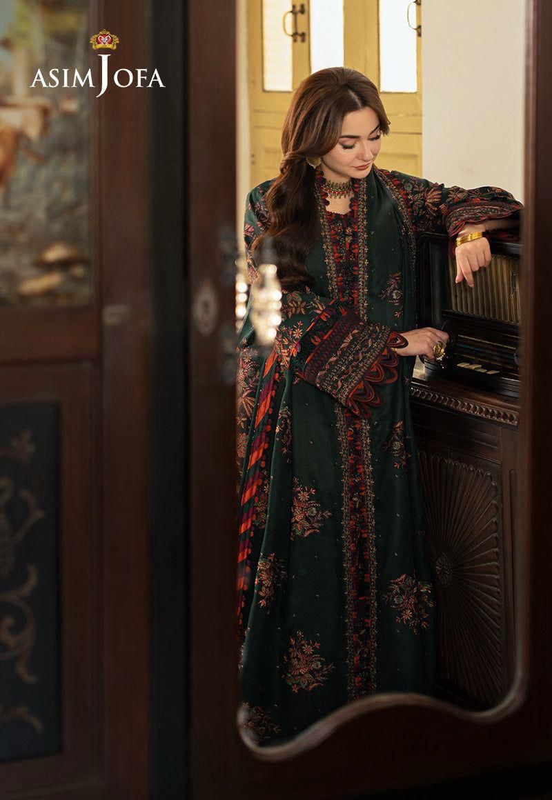 3 Piece - Dhanak Embroidered Suit with Heavy Embroidered Dhanak Shawl (Unstitched)