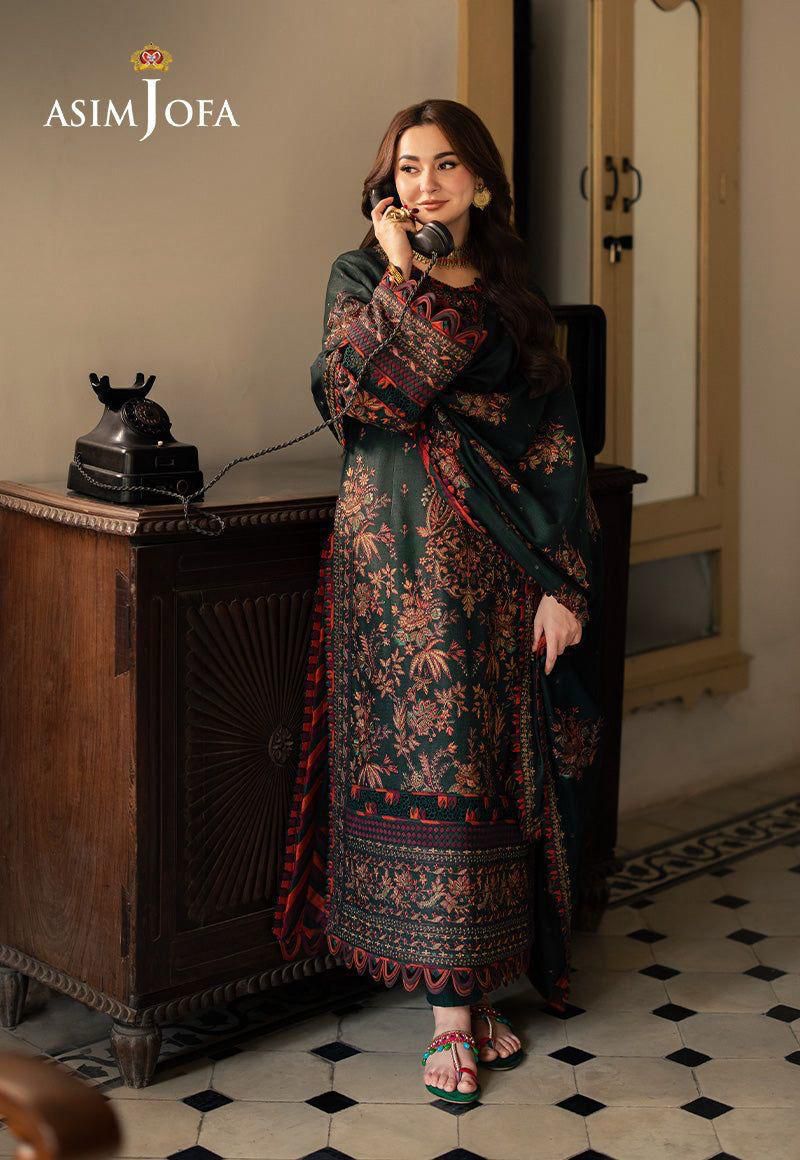 3 Piece - Dhanak Embroidered Suit with Heavy Embroidered Dhanak Shawl (Unstitched)