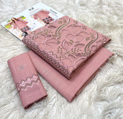 3 Piece - Khaddar Full Fancy Embroidered Suit with Dyed Khaddar Trouser (Unstitched)