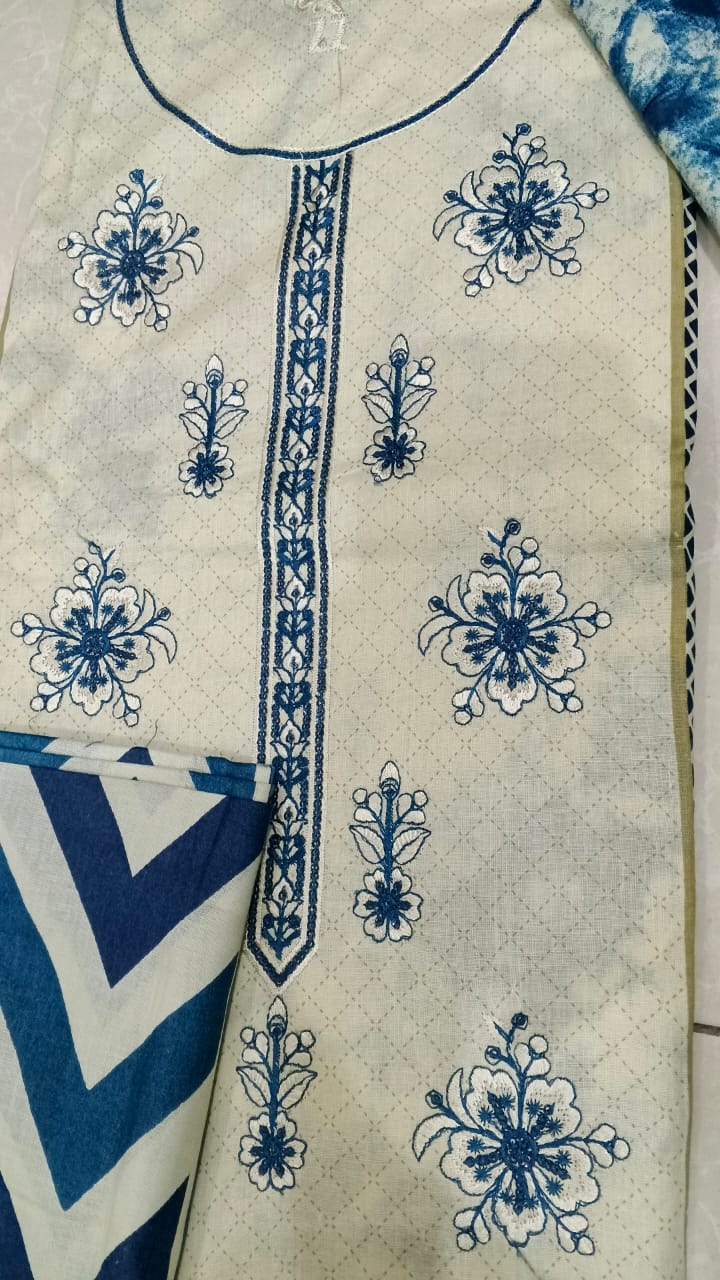 3 Piece - Maria B Lawn Embroidered Suit with Lawn Duppatta (Unstitched)