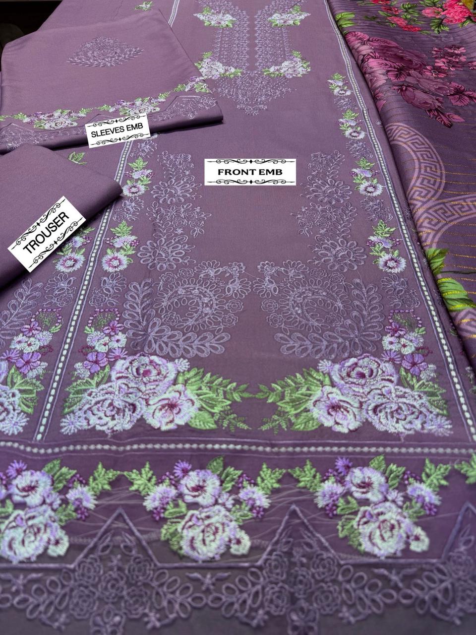 3 Piece - Dhanak Boring Style Embroidered Suit with Zari Pashmina Shawl (Unstitched)