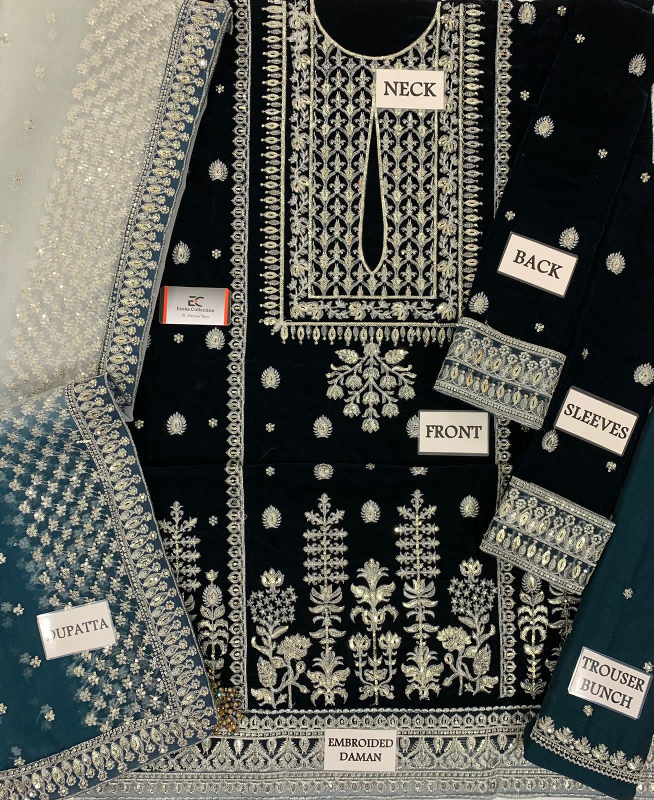 3 Piece - Jazmin Velvet Full Heavy Embroidered Suit with Embroidered Organza Duppatta (Unstitched)