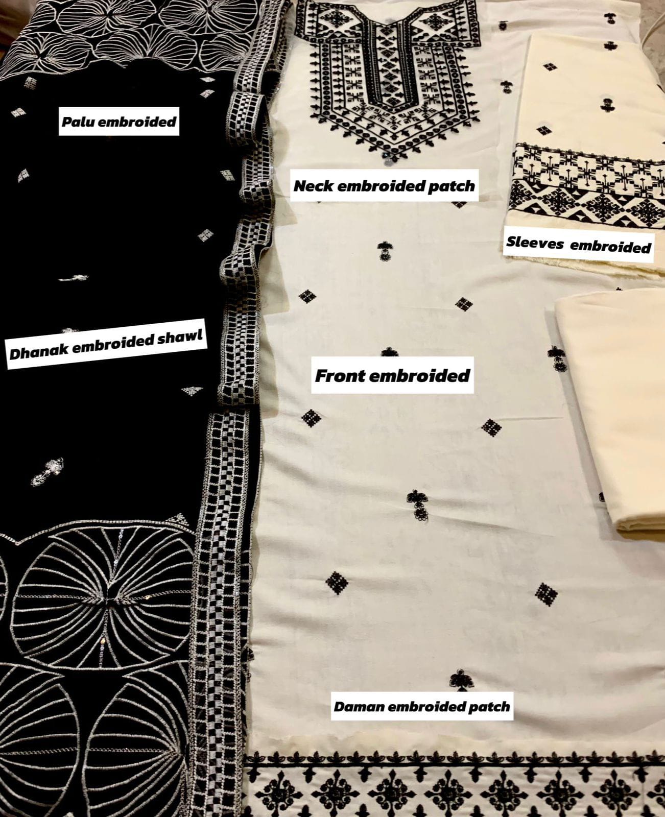 3 Piece - Dhanak Embroidered Suit with Dhanak Heavy Embroidered Dupatta (Unstitched)