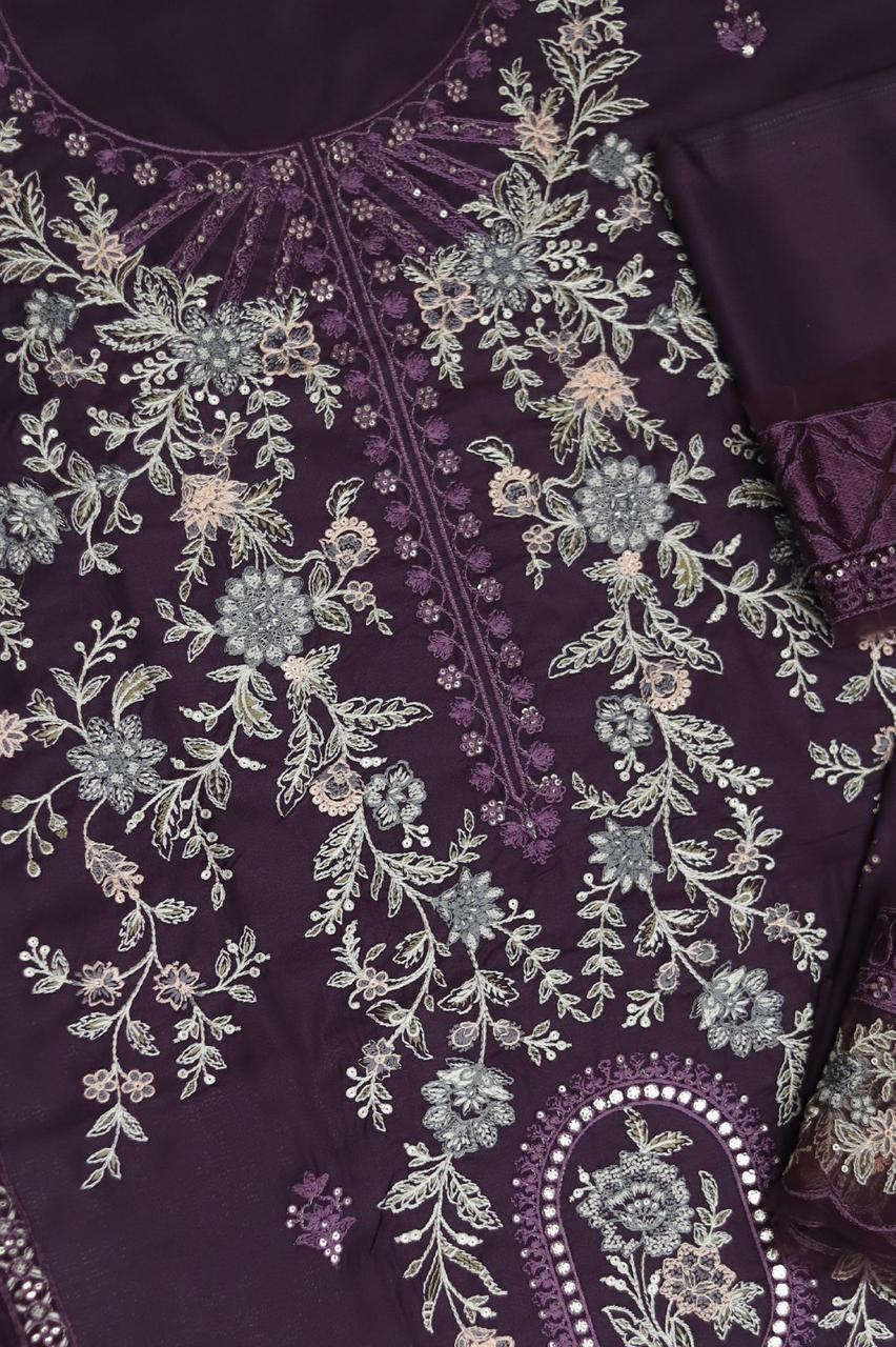 3 Piece - Maria B Dhanak Embroidered Suit with Dhanak Heavy Embroidered Shawl (Unstitched)