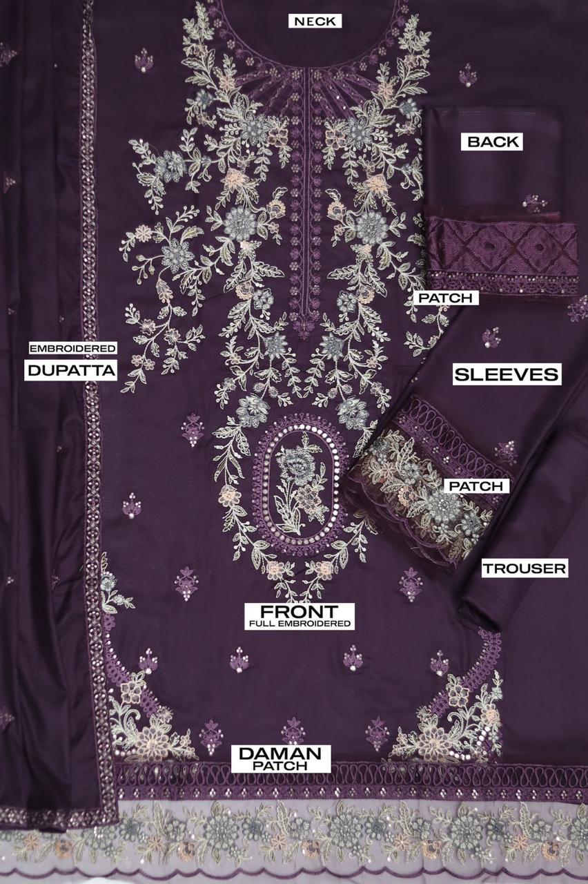 3 Piece - Maria B Dhanak Embroidered Suit with Dhanak Heavy Embroidered Shawl (Unstitched)