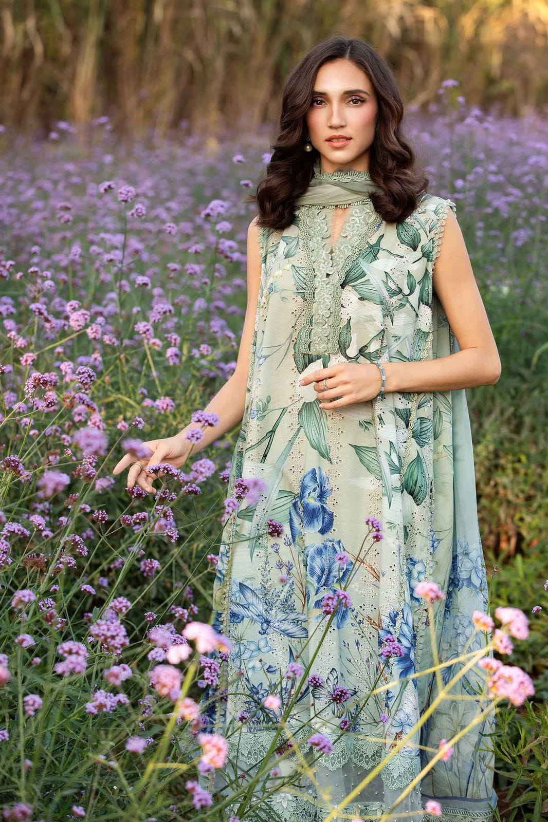 3 Piece - Maria B Linen Embroidered Suit with Digital Printed Linen Embroidered Duppatta (Unstitched)