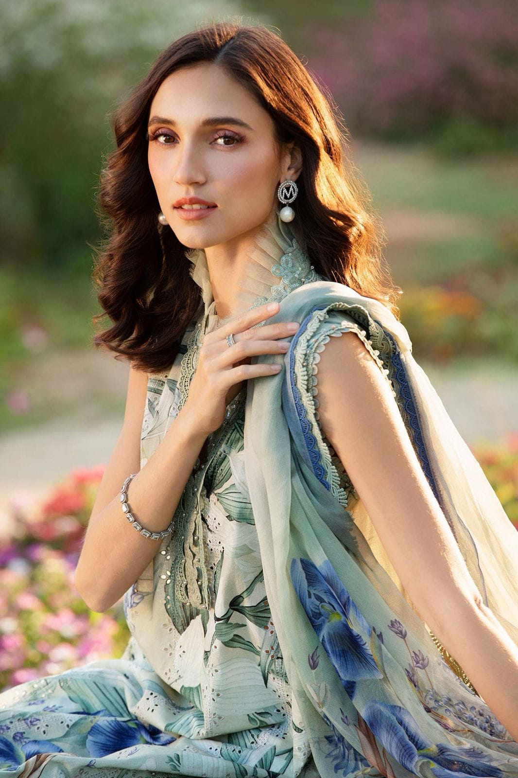 3 Piece - Maria B Linen Embroidered Suit with Digital Printed Linen Embroidered Duppatta (Unstitched)