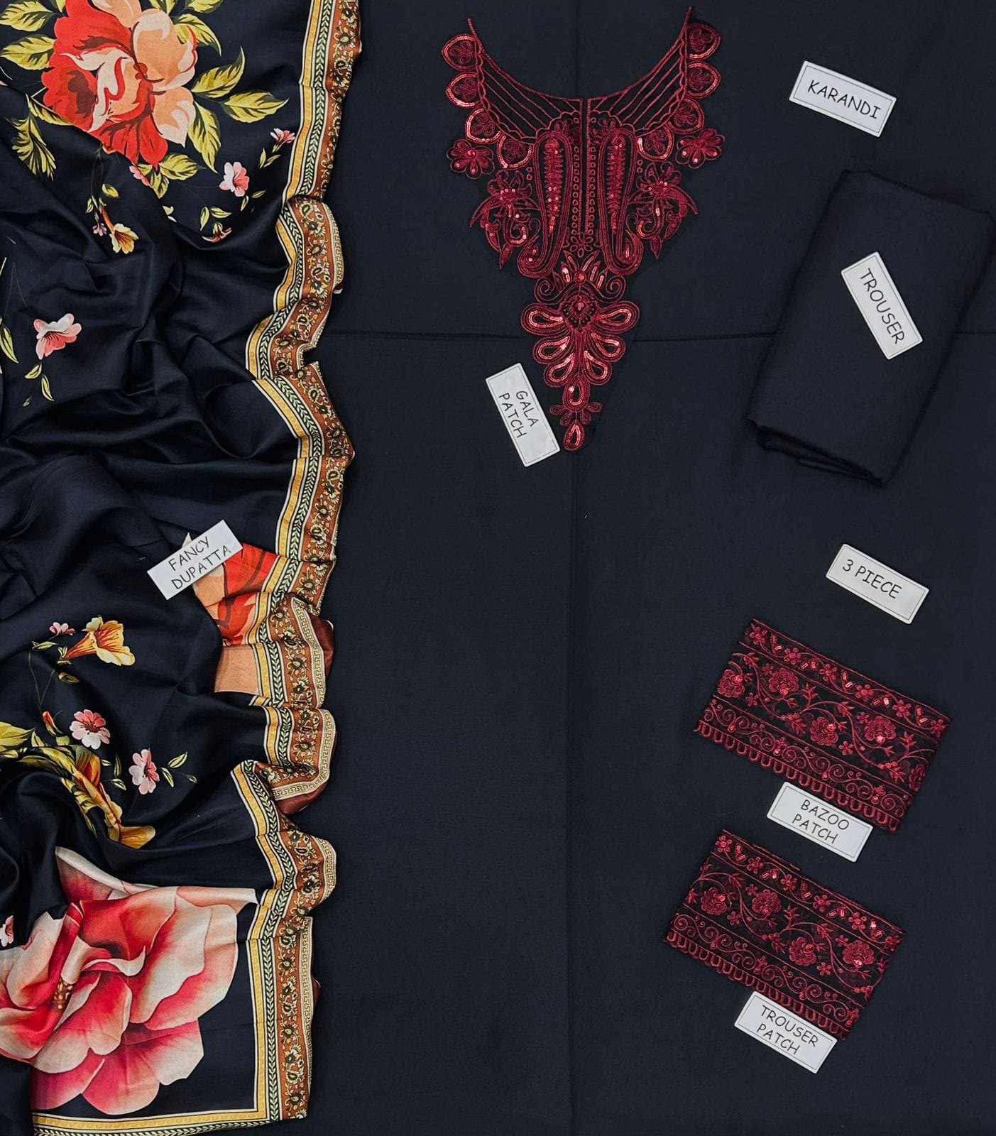 3 Piece - Laam Dhanak Embroidered Suit with Dhanak Digital Printed Dupatta (Unstitched)