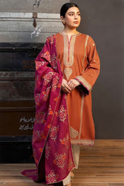 3 Piece - Dhanak Heavy Embroidered Suit with Digital Printed Pashmina Shawl (Unstitched)