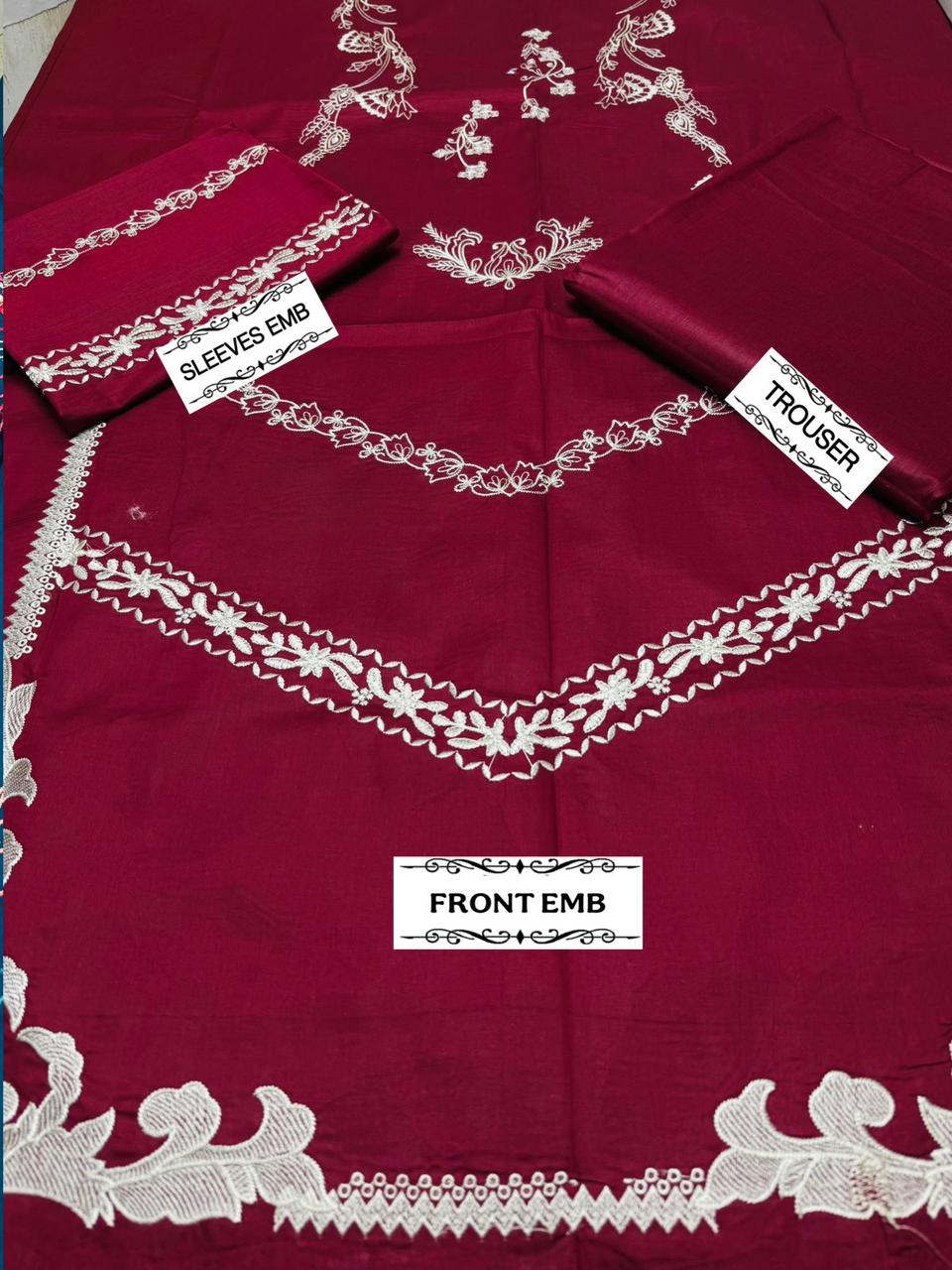 2 Piece - Dhanak Full Embroidered Suit with Heavy Embroidered Sleeves(Unstitched)