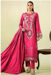 3 Piece - Maria B Dhanak Full Heavy Embroidered Suit with Dhanak Heavy Embroidered Shawl (Unstitched)